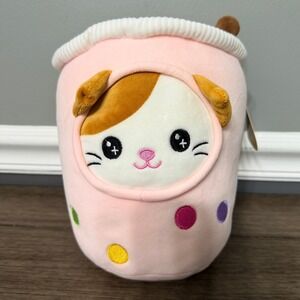 Smoochy Pals Pink Boba Tea Calico Cat Plush